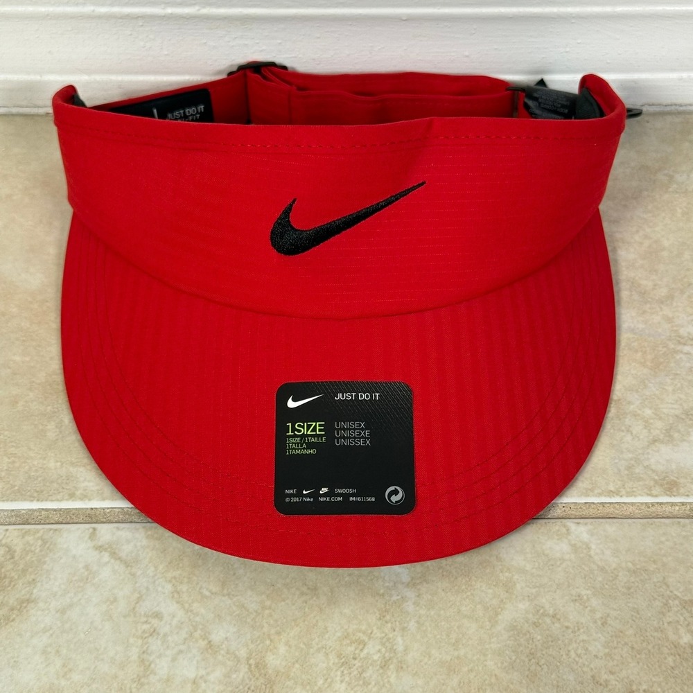 Nike Court ADV Ace Tennis Visor Unisex OSFM Red Dri-FIT Adjustable BV1078-657